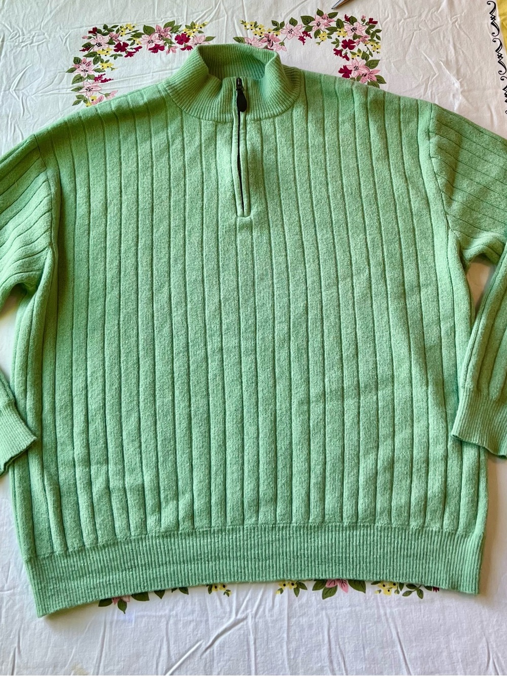 Men’s 1/4 Zip Peru Unlimited Light Mint Green Ribbed Alpaca Wool Sweater